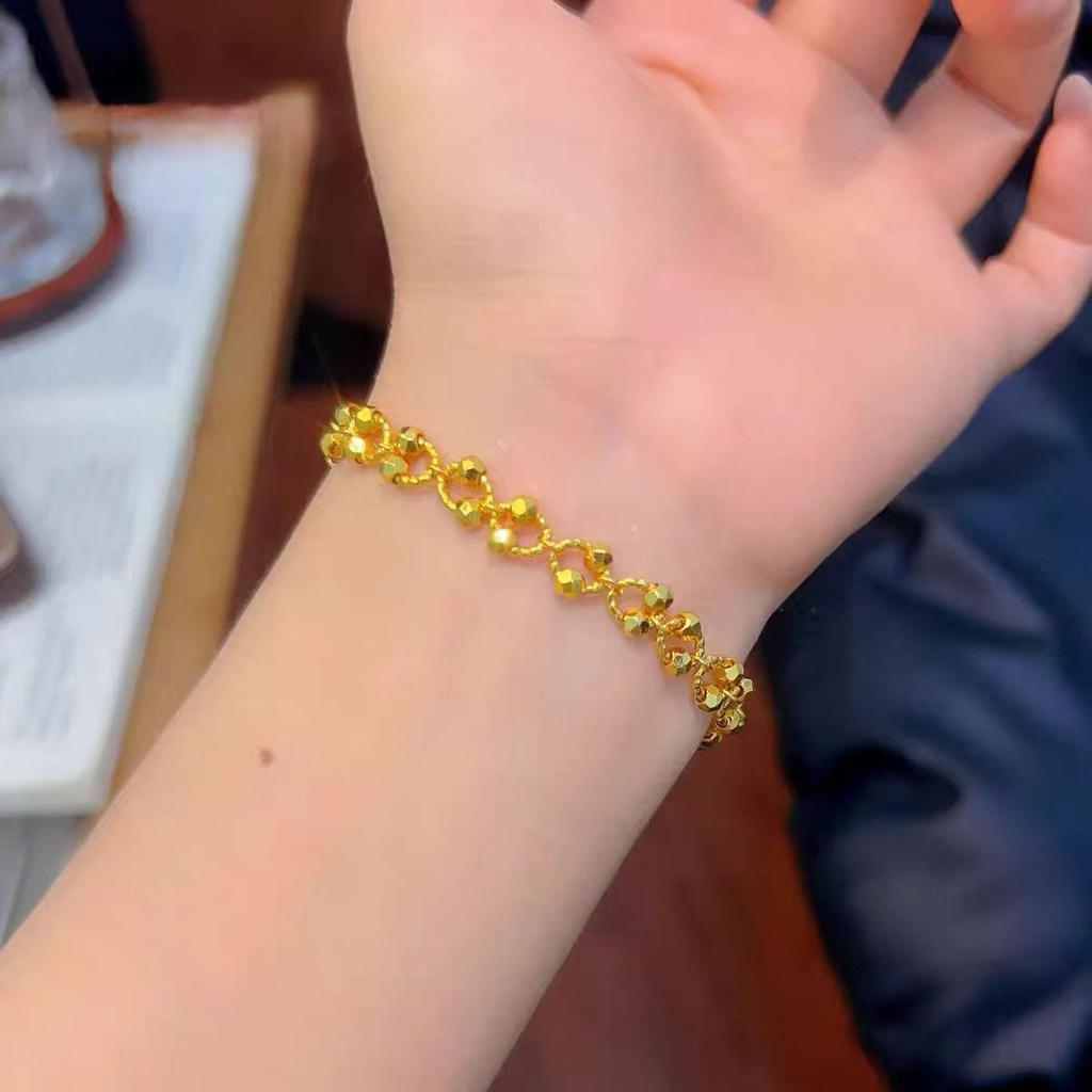 Gold Interlocking Circle Disco Bead Bracelet – Women's Luxurious Starry Sky Design