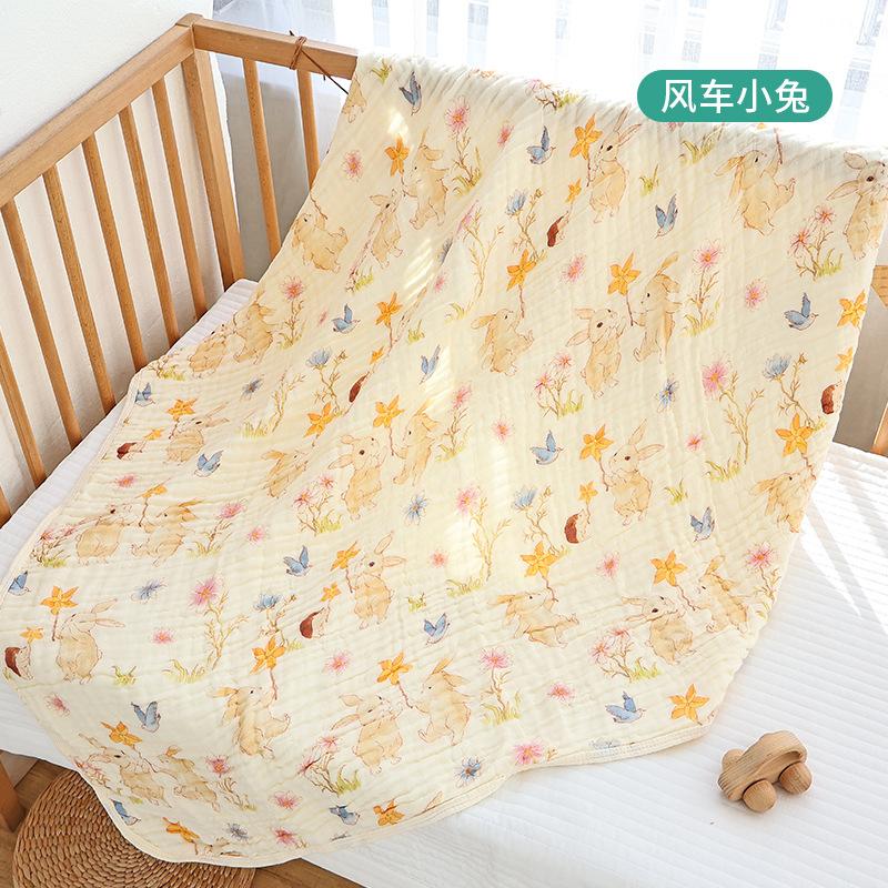 Baby Bath Towel Class A Bamboo Cotton Seersucker Soft Six-layer Baby Bath Towel Children Cartoon Printed Small Blanket 110*105cm