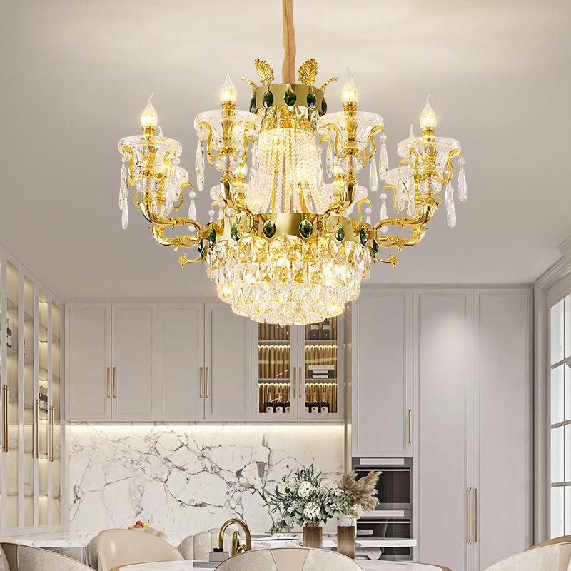 European Living Room Lamp High-end Luxury Crystal Chandelier Villa Bedroom Dining Room Lamp Duplex Floor Hall Lamp