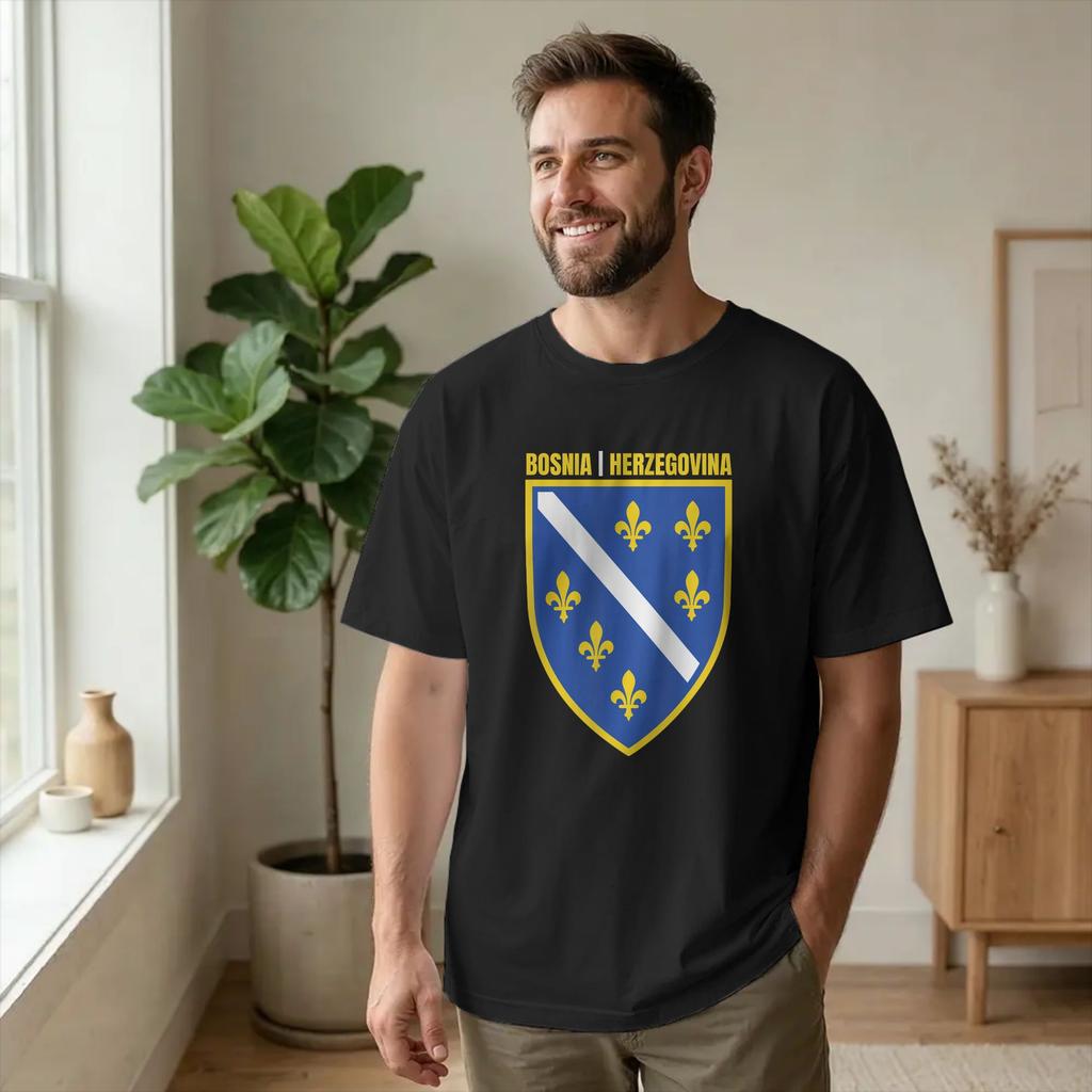 Bosnia and Herzegovina Flag Men's T Shirts BiH Emblem Casual Tee Shirt Short Sleeve Crewneck T-
