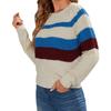 Spring Summer Colour Blocked Patchwork Knitted Pullover Round Neck Long Sleeved Women's Slim Fit Luxurious Relaxed-fit Slimming and Versatile Top