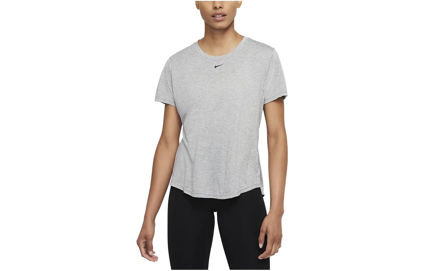 

Nike T Shirts Women s Grain Gray Crew Neck Moderate Straight Fit DD0639-073 XS