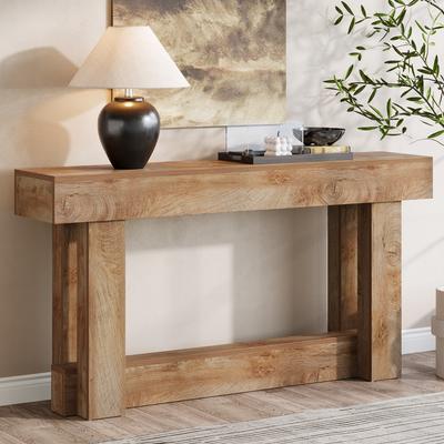 63 Inch Natural Wood Farmhouse Console Table 2 Tier Narrow Sofa Table Behind Couch Entryway Hallway Living Room