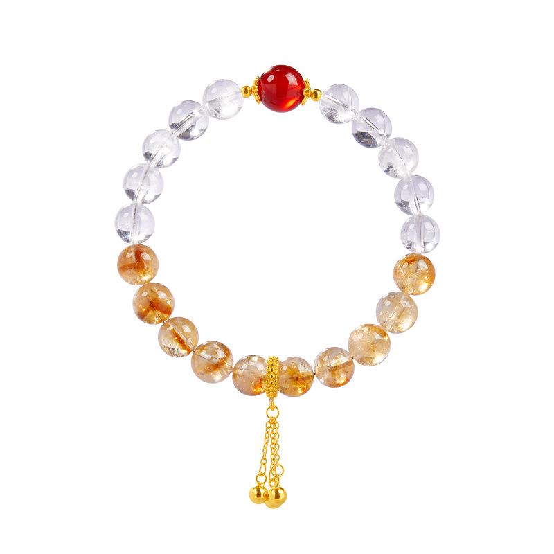 S925 Sterling Silver White Crystal, Red Agate & Yellow Phantom Quartz Women's Bracelet - Attract Love & Elegance