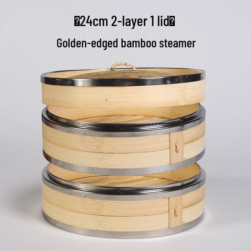 Mao Bamboo Steamer Basket with Stainless Steel Edge - Ideal for Baozi, Mantou, and Xiaolongbao.