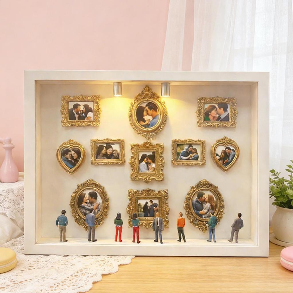 Mini Museum Silhouette Box DIY Desktop Decor Memory Frame with Lights for Collectors Home Office Dorm Living Room Bedroom