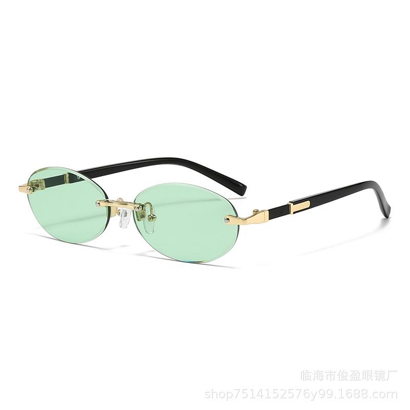 Trendy Cut Edge Personalized Oval Frame Sunglasses New Frameless Spicy Girl Hip-hop Sunglasses Metal WOMEN'S Sunglasses MEN'S Sunglasses