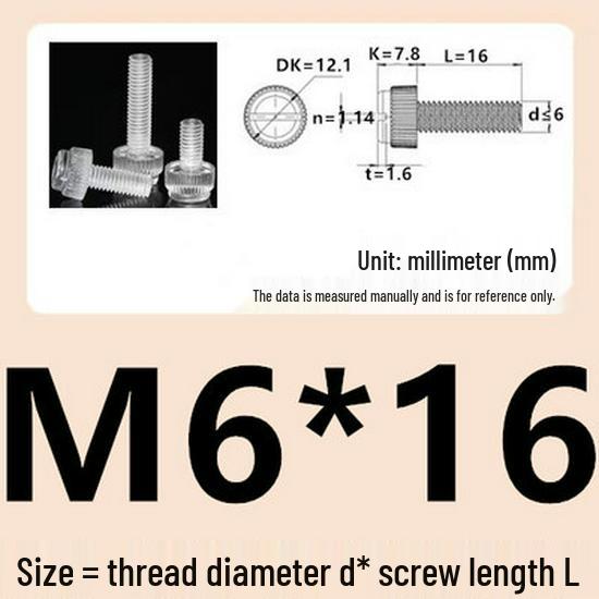 M3-M8 Hand-Tightened Transparent Acrylic Knurled Screw 