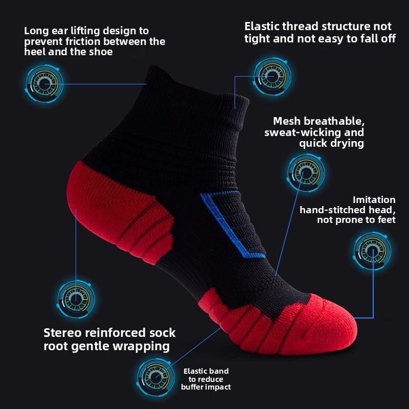 Men's Cotton Towel Bottom Thick Anti Slip Shock Absorption Professional Running Marathon Basketball Tube Socks