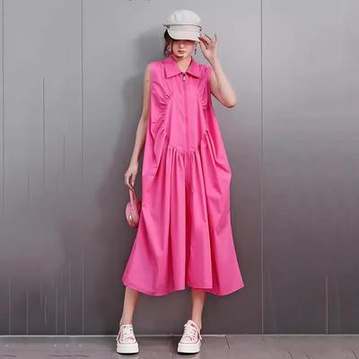 Falt Reißverschluss Ärmellos Umlegekragen Kleid HQQ2445