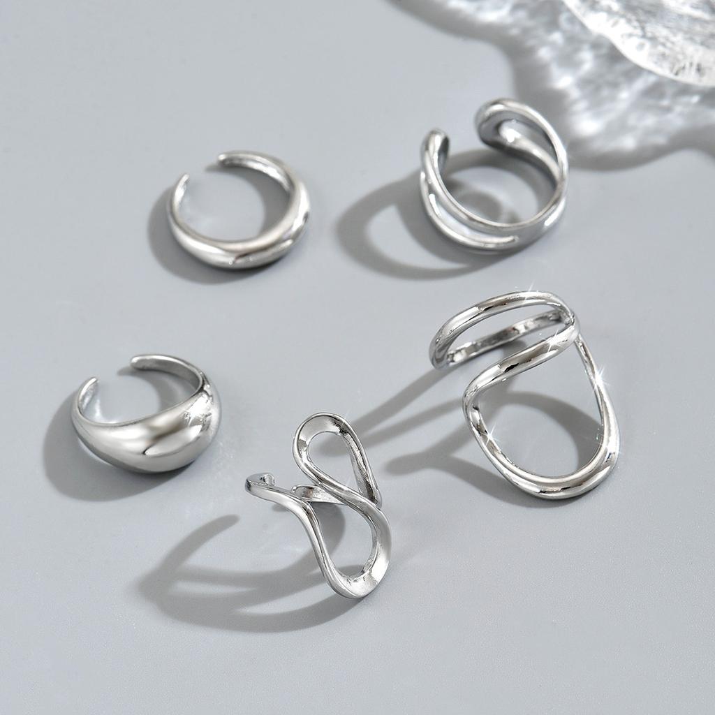 Wind Geometry Women's Ring Set, Premium Metal Twist Design Versatile Open Index Finger Ring