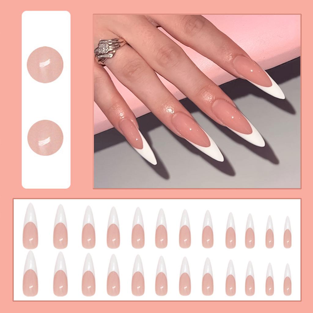 24pcs Wearable Bow Design Press on Nails Simple Pearl Starlight Short Almond False Nails Tips Finished Cat's Eye Fake Nail Sets