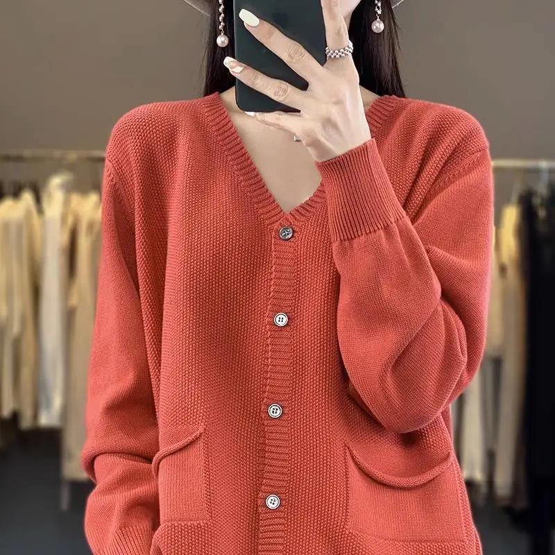 Spring and Autumn Long-sleeved Temperament Sweater Thin New Knitted Cardigan for Women V-neck Loose Short Jacket Knitted