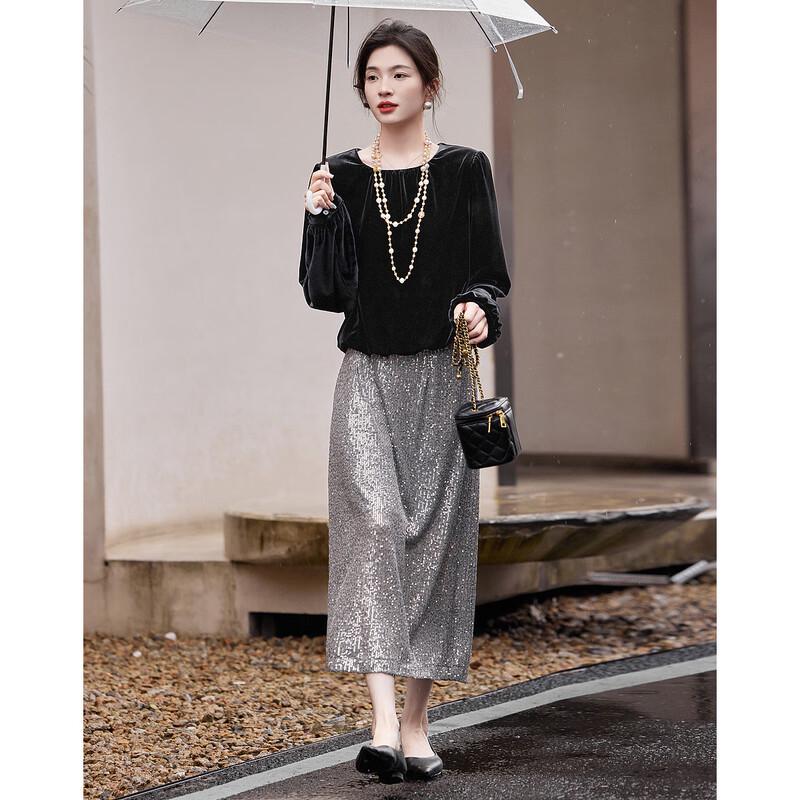Demana Women's Vintage Velvet Lantern Sleeve Blouse