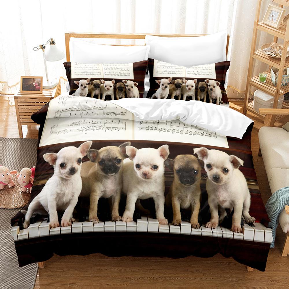 3D Digital Printing Bedding Four-piece Set Three-piece Set Animal Puppy Bed Sheet Quilt Pillow