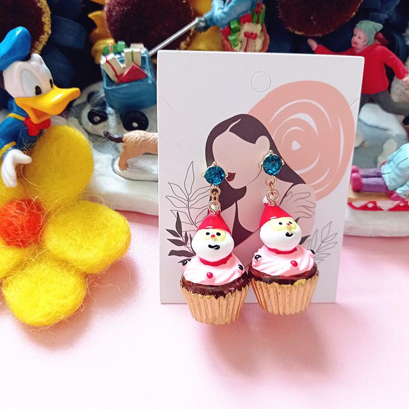 Christmas Snowman & Egg Tart 925 Stud Earrings - No Piercing Ear Clips for Women