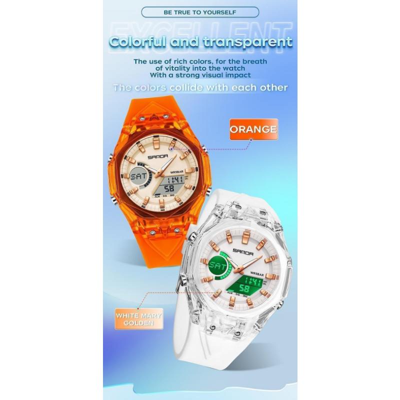 SANDA New Sports Men's Quartz Watches Luxury Military Waterproof Watch Dual Display LED Digital Men Wristwatch