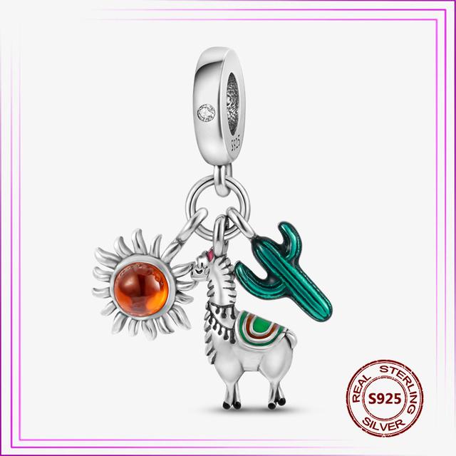 

925 пробы стерлингового серебра ежик кошка дерево жизни кактус бусины зеленые цветы подвески Plata De Ley 925 для оригинального браслета женские ювелирные изделия