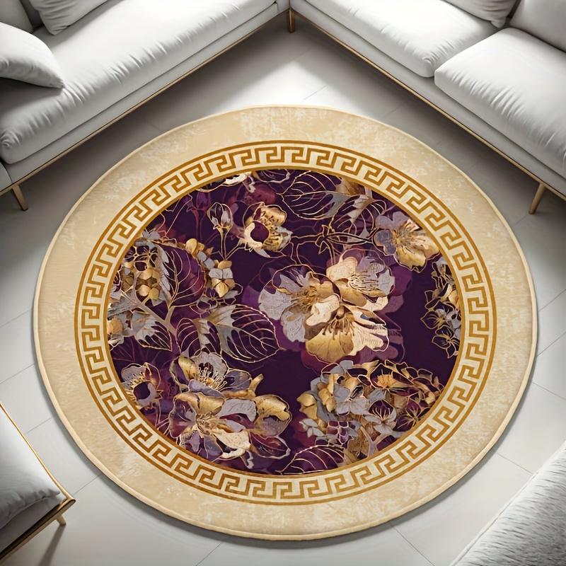 French Vintage Round Rug – Soft Non-Slip Woven Polyester Mat for Living Room & Bedroom – Home Decor