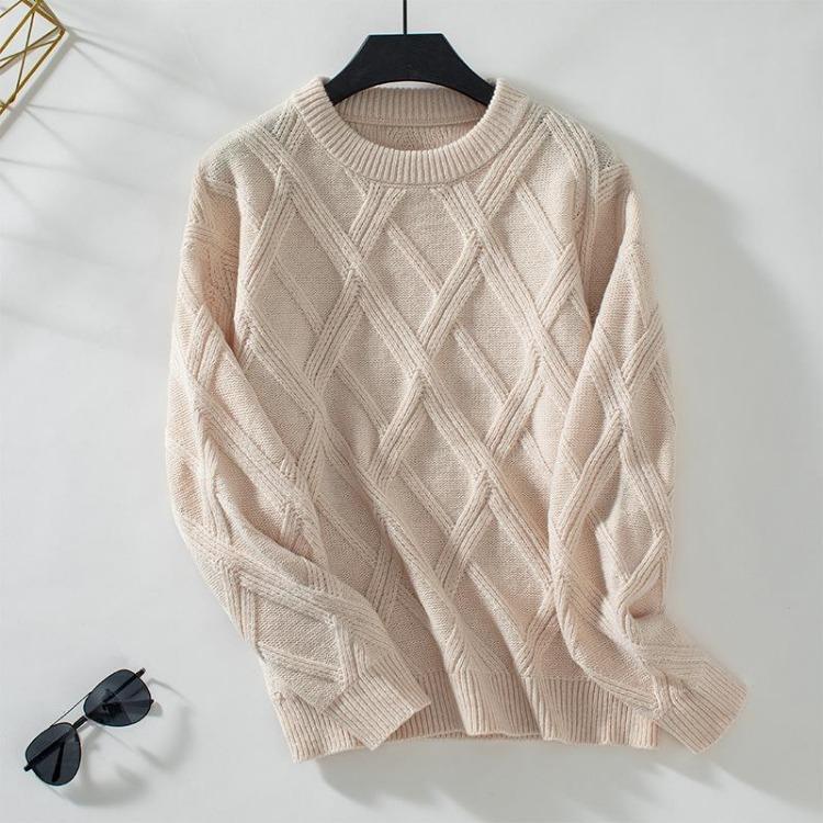 

Long Sleeve Solid Color Cardigan Sweater Vintage Knitwear Top O Neck Autumn Winter Loose S абрикосовый
