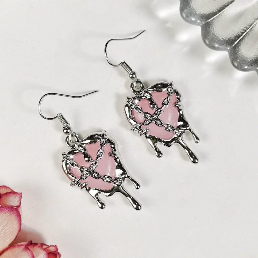 Geometric Karst Imprisonment Heart Pendant Earrings Necklace Female Punk Style Trendy Dark Jewelry Gift Wholesale