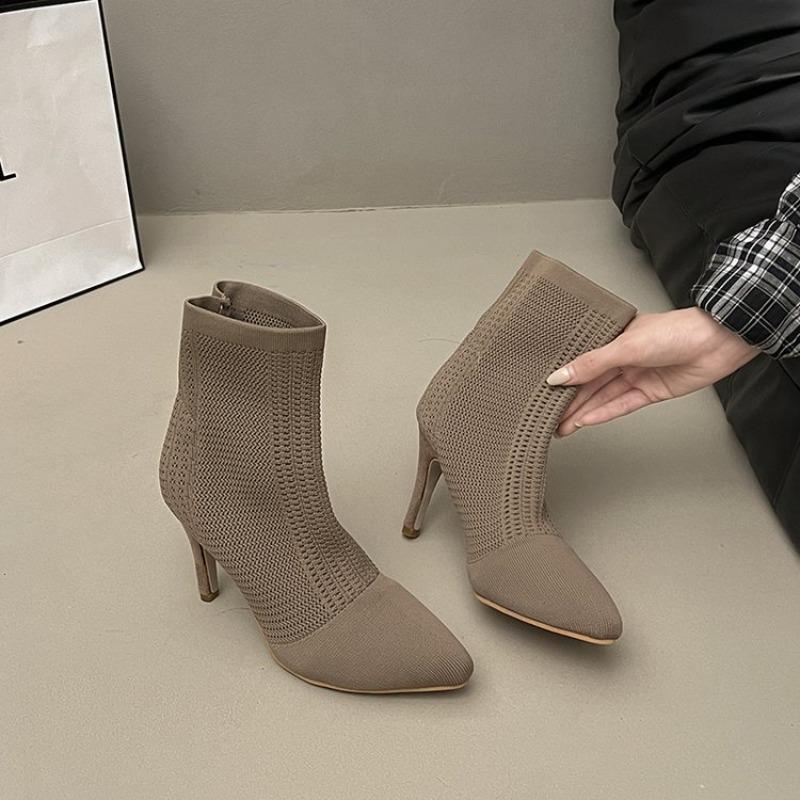 Fashion Knitting High Heels Ankle 2025 New Ladies' Cool Boots Mesh Stiletto Fashion Pointed-toe Women Shoes Designer Goth Boots