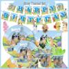 Bluey Birthday Party Tableware Set: Disposable Plates, Cups, Flags, Cake Toppers