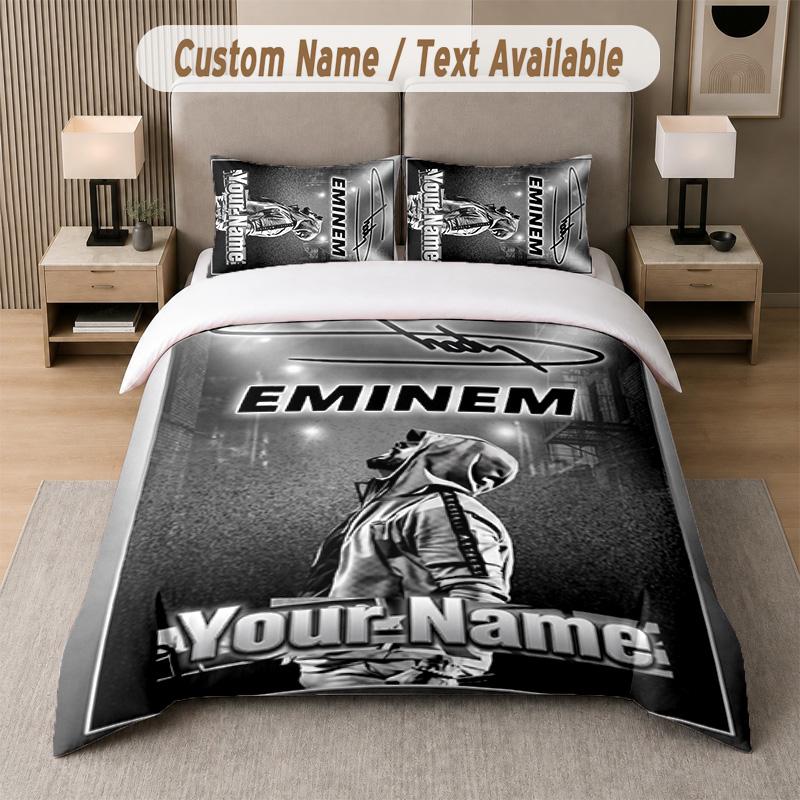 Eminem 3Pcs Bedding Set, Personalized Custom Name Text, 1 Duvet Cover & 2 Pillowcases For Bedroom