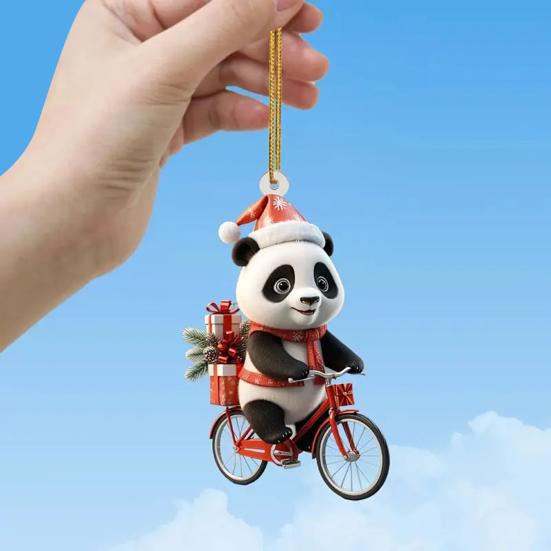 Christmas Car Pendant Lifelike Riding Panda Shape Lightweight Hanging Accessory Christmas Trees Doors Windows Hanging Ornament Bag or Keychain Charm