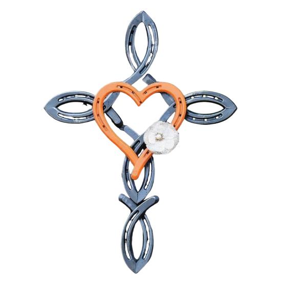 DYS Metal Horseshoe Heart Wall Cross Decor, Hanging Art, Decorative Cross, Rustic Spiritual Art Sculpture for Farmhouse Garden Yard Patio Fence