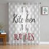 Kitchen Utensils Plaid Tulle Curtains For Living Room Chiffon Voile Sheer Window Curtain For Bedroom