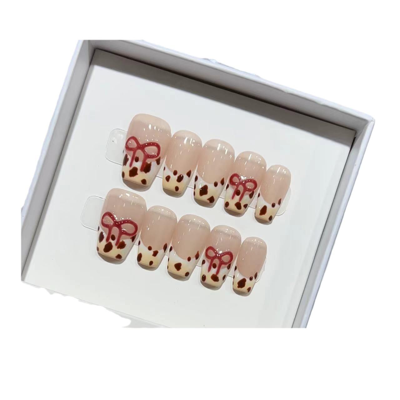 

Плетёная вручную броня Высококлассная атмосфера Инс Леопардовый принт Французский Милый и Крутой Маникюр Горячей Девушки Накладные Ногти Medium M