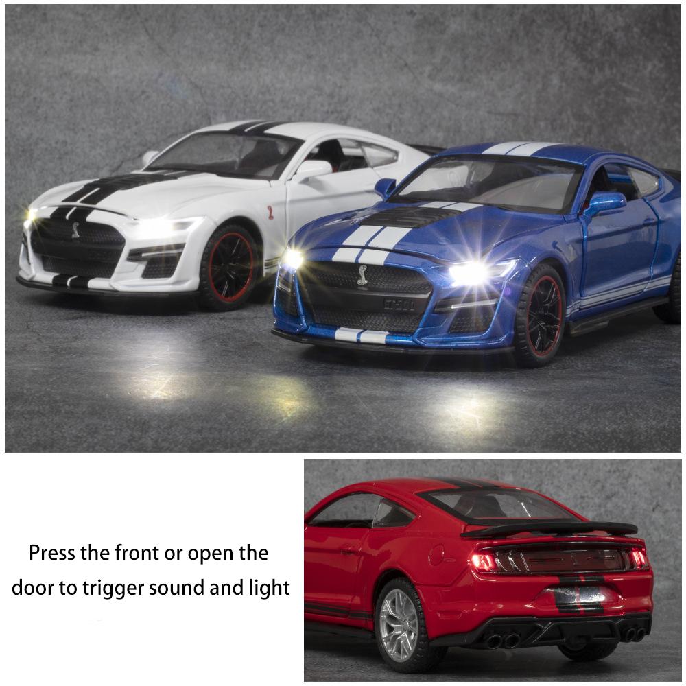 1/32 Scale Mustang Shelby GT500 Diecast Car Model Toy, Pull Back Toy Vehicle with Sound and Light for Kids Toddler Boys Girls Gift Collection