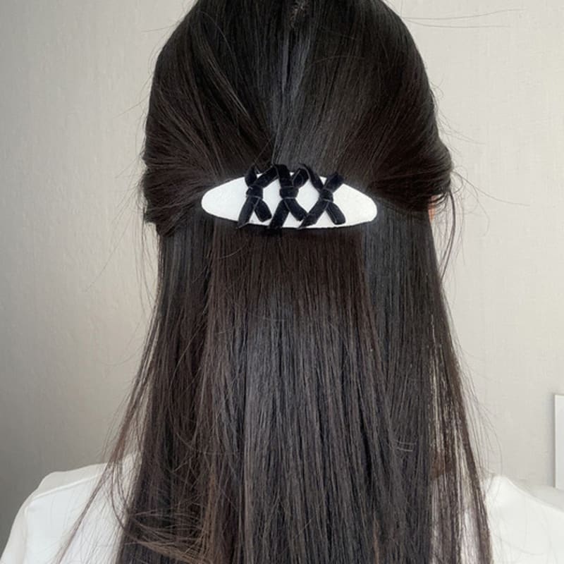 

mosxe Velvet oval ribbon hair pin (2color) grey