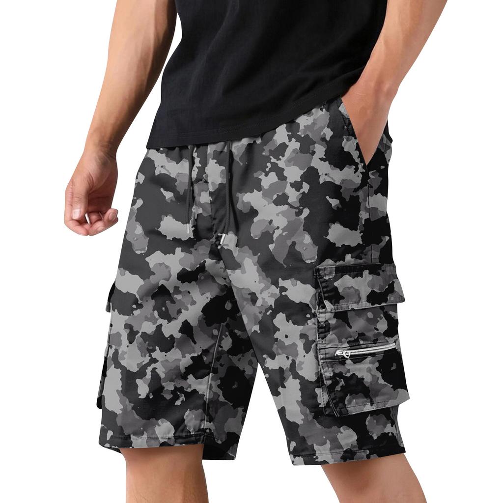 Pantaloncini Cargo Mimetici da Uomo con Vita Coulisse e Tasche Multiple Leggeri Resistenti Pantaloni da Lavoro per Esterno