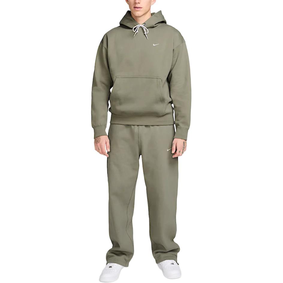 Nike Solo Swoosh FW24 Solid Color Fleece Pullover Hoodie Long Sleeve Men hoodies Light-Army-Green White DX1355320