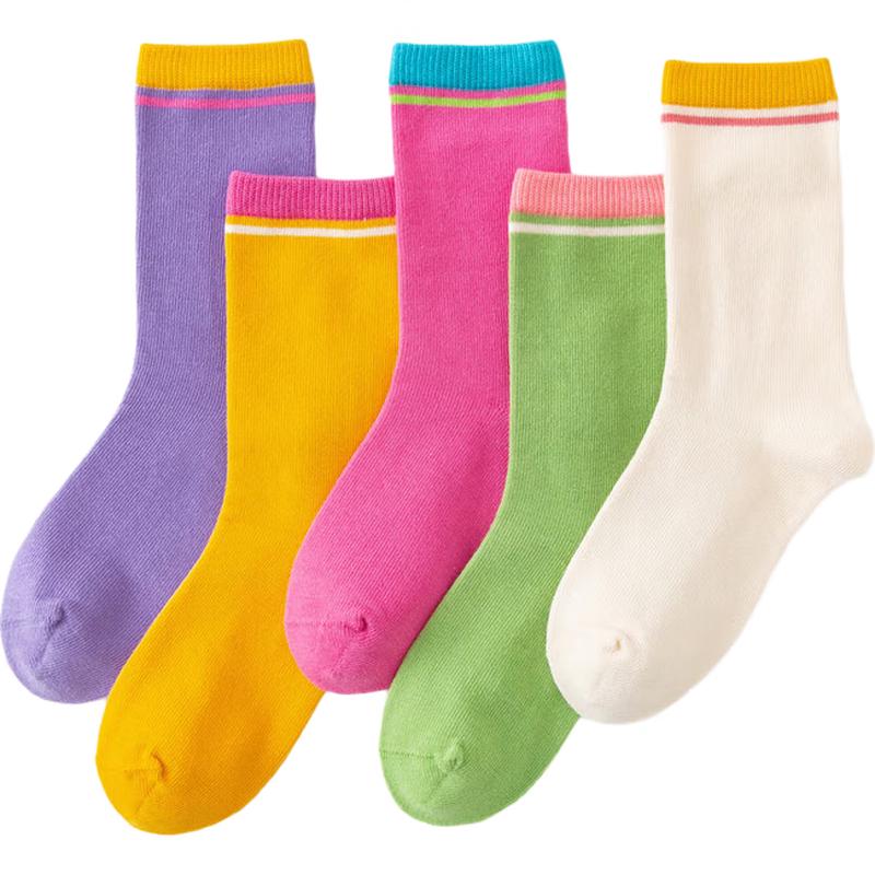 Mini Balabala Kids' Cotton-Stretch Breathable Socks (5-Pair Pack)