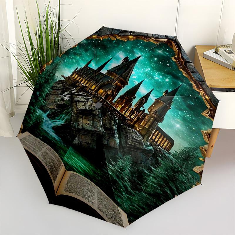

1pc Hogwarts Castle Through Open Book Umbrella with Plastic Handle,Cartoon Pattern,Suitable for All Seasons Multi-functional Umbrella324