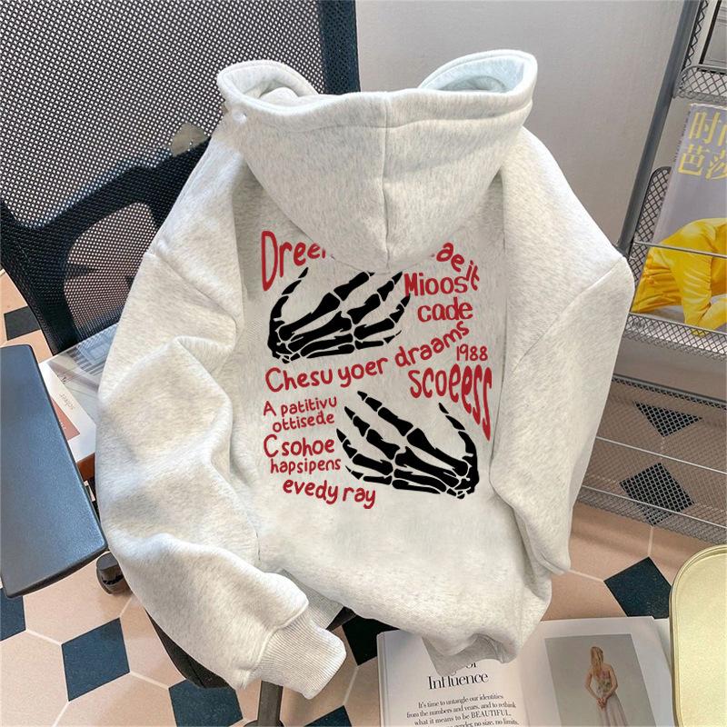 American casual women s hooded sweater 2025 new autumn and winter new men s loose velvet thickened long sleeves M