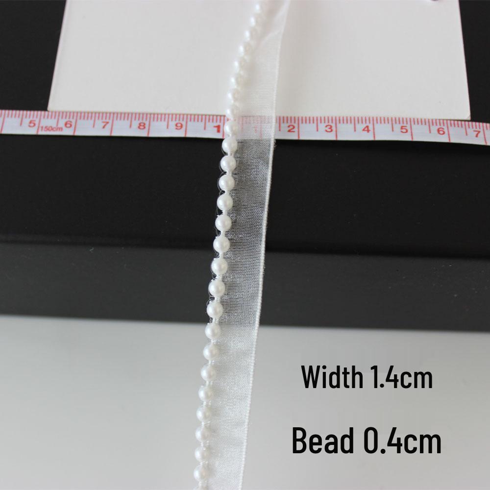Cottontime Off-White Mesh Ribbon Beads with Pearl Lace Decorative Accessories for Clothing