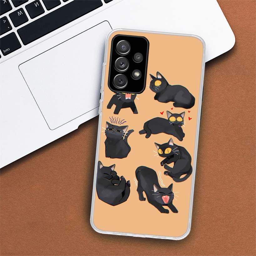 Black Cat Cartoon Cute Phone Case For Samsung Galaxy A55 A54 A53 A52 A15 A14 A13 A12 A35 A34 A33 A32 A25 A24 A23 A22 A04S A03S A