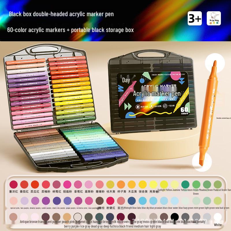 24-Color Dual-Tip Acrylic Marker Set - Washable, Water-Based, Safe for Students