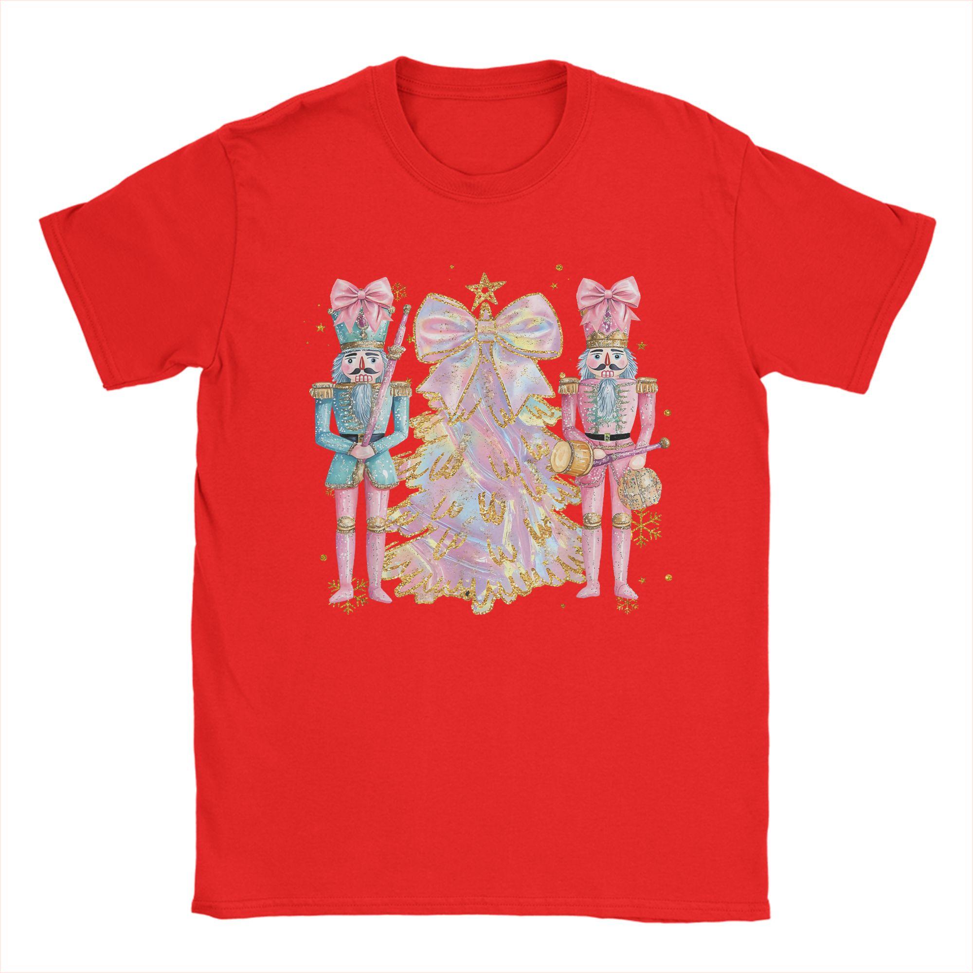 

Coquette Christmas Tree Pink Nutcrackers TShirts for Men Cotton Tee Shirt Round Collar Short Sleeve T Shirt Printing Clothes S