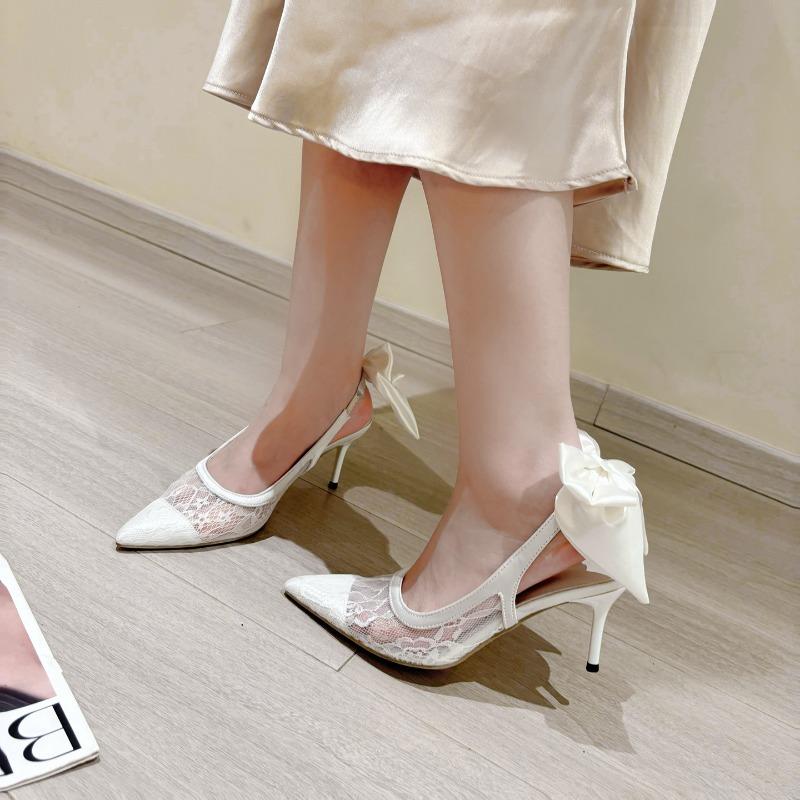 Fashion New Style Fashionable Mesh Women Pumps Sandal Thin High Heel Pointed Toe Ladies Elegant Slingback Hollow Out Shoes Zapatos Mujer