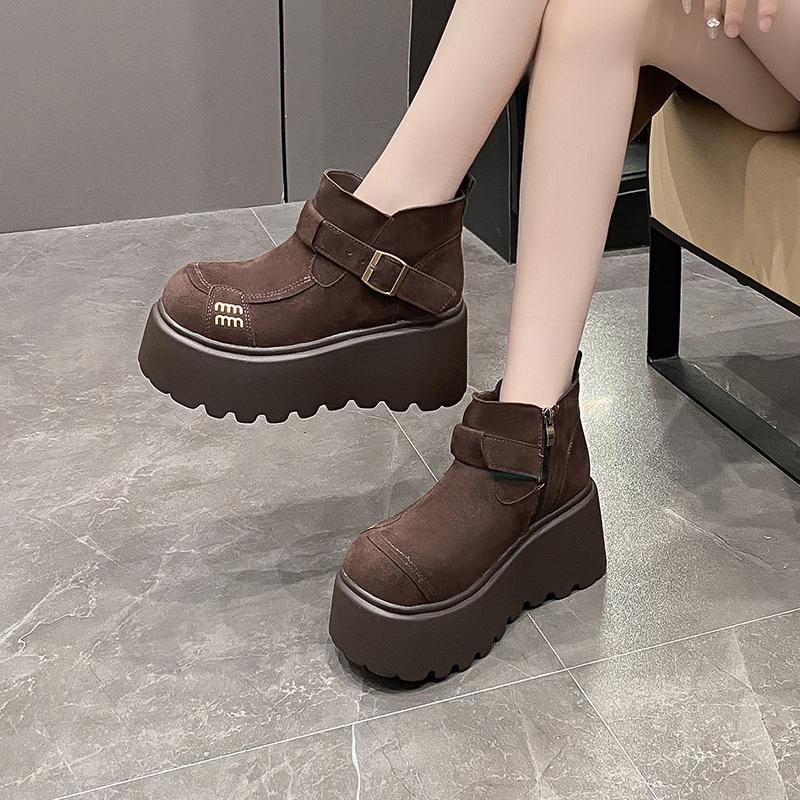 Fashion 2025 New Women Platform Ankle Boots Suede Flats Fashion Shoes Woman Trend Winter Designer Walking Warm Casual Femme Snow Botas