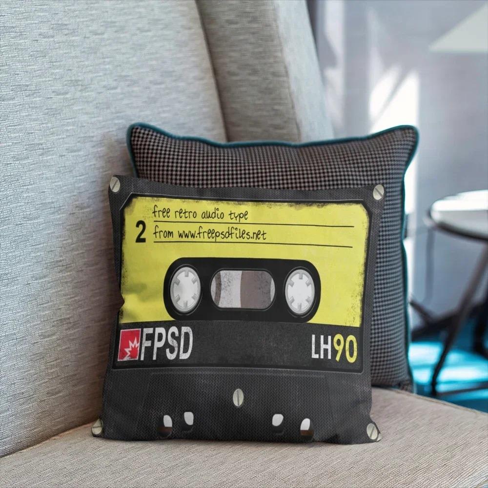 Home Decor Retro 90s Cassette Tape Pattern Pillow Covers Pattern Cushion Cover Suitable for Sofa Bedroom Car Pillow Cover