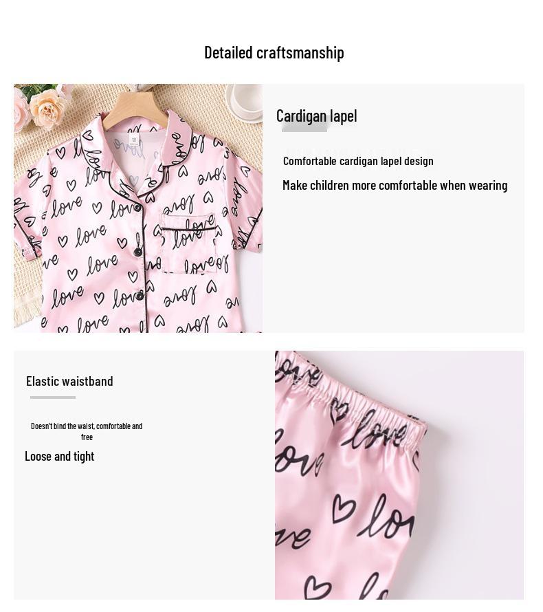 Children's Satin Print Pajama Set - Summer Short Sleeve & Shorts for Girls