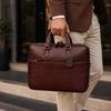 Leather Laptop Briefcase Bag for Men, Vintage Durable Zipper Multi Pocket Office Business Work Travel Carry Messenger Shoulder Crossbody Bag