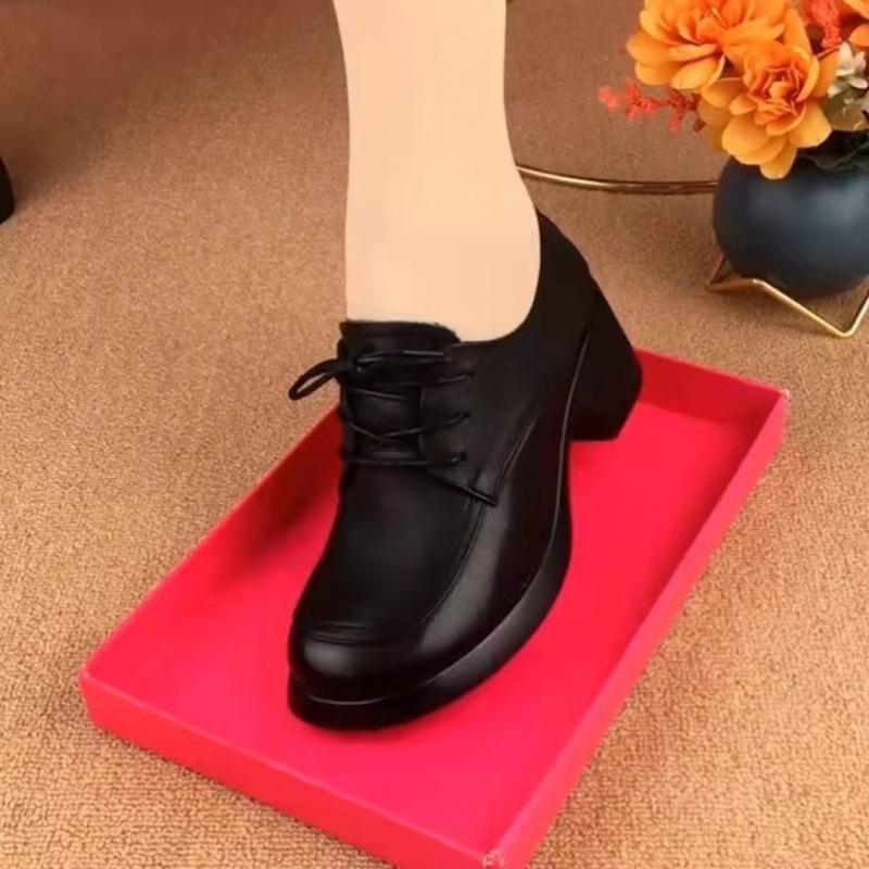 2025 New Fashion Versatile Casual Women's Leather Women's Shoes Thick Heel Single Shoes Non-slip Mother Shoes Four Seasons Work Shoes