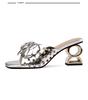 Fashion Flower Hollowed-out Flip-flops for Women, High Heels, One-shoulder, Thick-heeled Semi-flip-flops, Summer New Fish-mouth Sandals